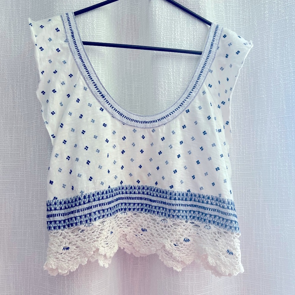 Free People Embroidered Crochet Top